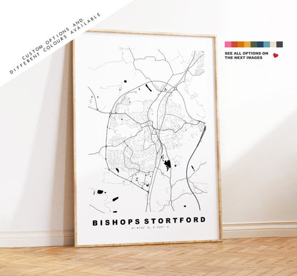 Bishops Stortford Map Print - Minimalist City Map Poster - Map Art - UK - Bishops Stortford Print - Poster - Different Colours Available