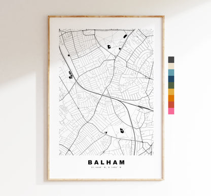 Balham Map Print - Minimalist City Map Poster - Map Art - London, UK - Balham Print - Balham Poster - Different Colours Available