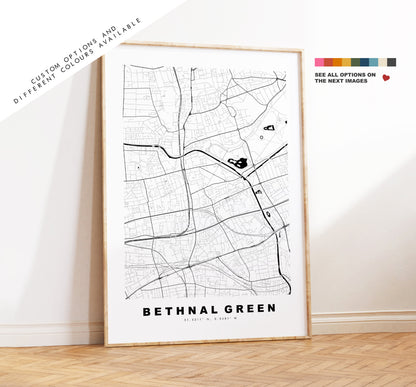 Bethnal Green Map Print - Minimalist City Map Poster - Map Art - London, UK - Bethnal Green Print - Poster - Different Colours Available