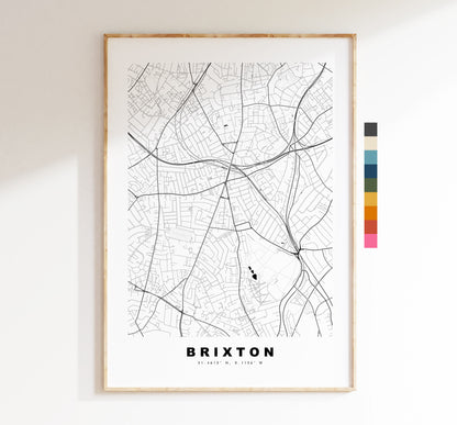 Brixton Map Print - Minimalist City Map Poster - Map Art - London, UK - Brixton Print - Brixton Poster - Different Colours Available