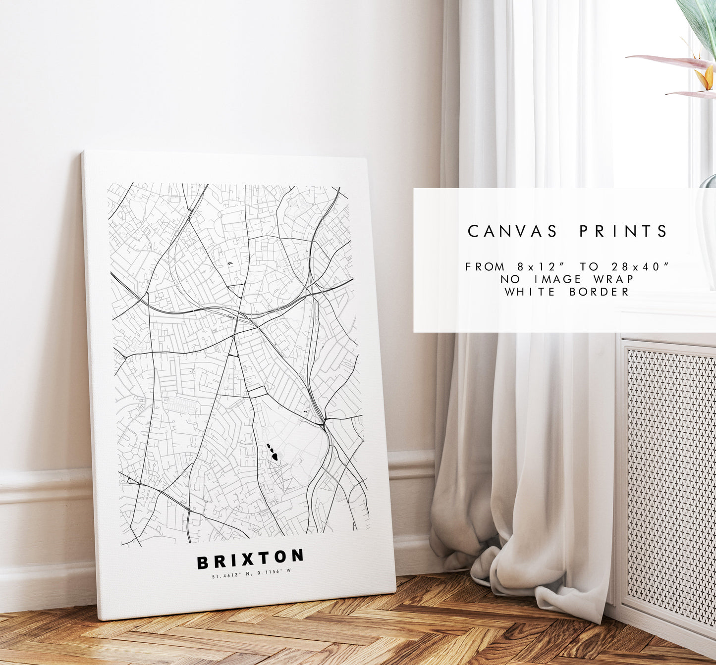 Brixton Map Print - Minimalist City Map Poster - Map Art - London, UK - Brixton Print - Brixton Poster - Different Colours Available