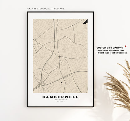 Camberwell Map Print - Minimalist City Map Poster - Map Art - London, UK - Camberwell Print - Poster - Different Colours Available