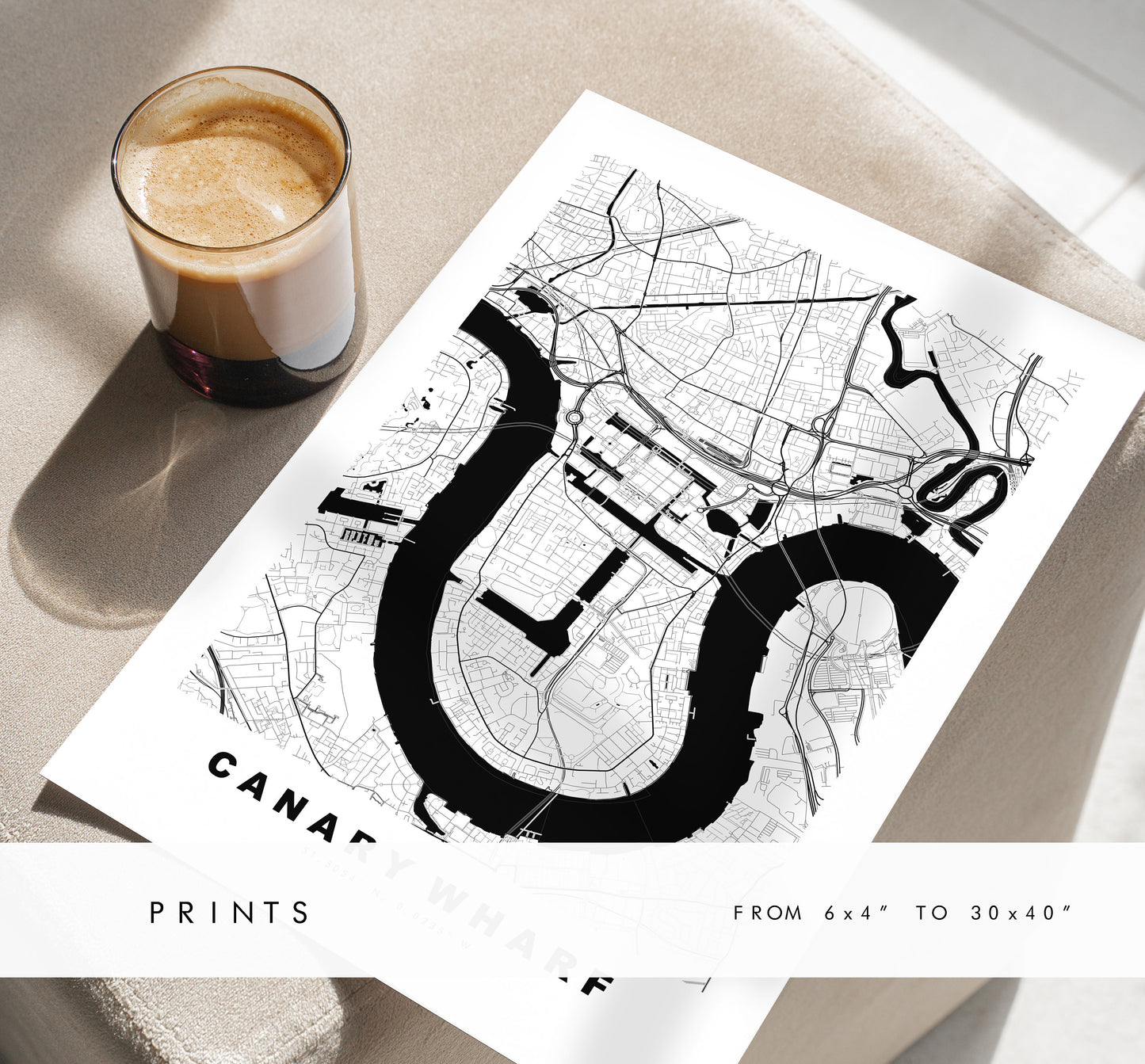 Canary Wharf Map Print - Minimalist City Map Poster - Map Art - London, UK - Canary Wharf Print - Poster - Different Colours Available