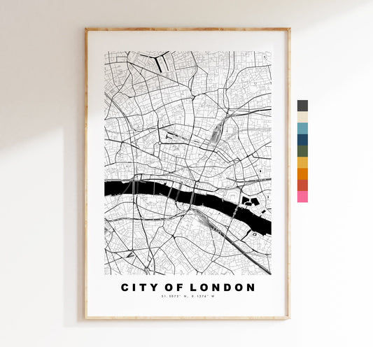 City of London Map Print - Minimalist City Map Poster - Map Art - London, UK - City of London Print - Poster - Different Colours Available