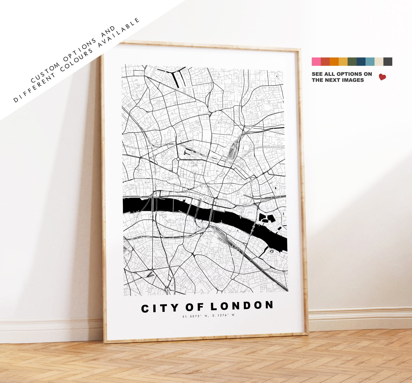 City of London Map Print - Minimalist City Map Poster - Map Art - London, UK - City of London Print - Poster - Different Colours Available