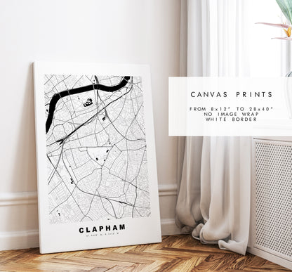 Clapham Map Print - Minimalist City Map Poster - Map Art - London, UK - Clapham Print - Clapham Poster - Different Colours Available