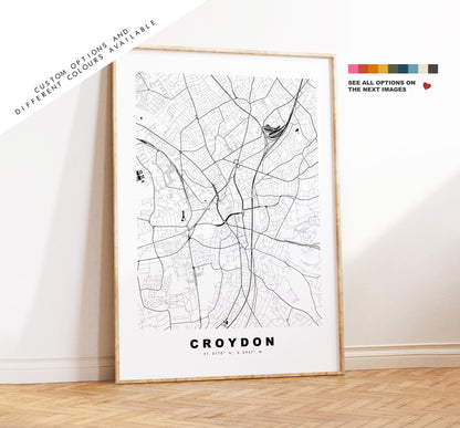 Croydon Map Print - Minimalist City Map Poster - Map Art - London, UK - Croydon Print - Croydon Poster - Different Colours Available