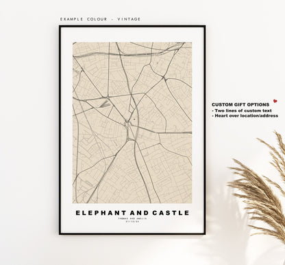 Elephant and Castle Map Print - Minimalist City Map Poster - Map Art - London, UK - Elephant & Castle - Poster - Different Colours Available