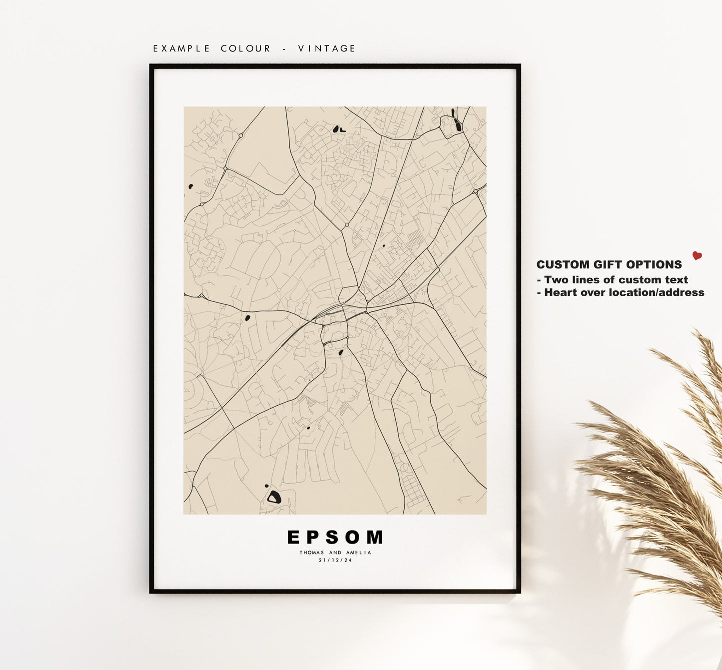 Epsom Map Print - Minimalist City Map Poster - Map Art - London, UK - Epsom Print - Epsom Poster - Different Colours Available