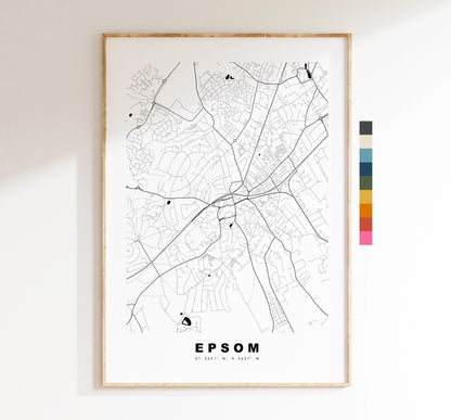 Epsom Map Print - Minimalist City Map Poster - Map Art - London, UK - Epsom Print - Epsom Poster - Different Colours Available