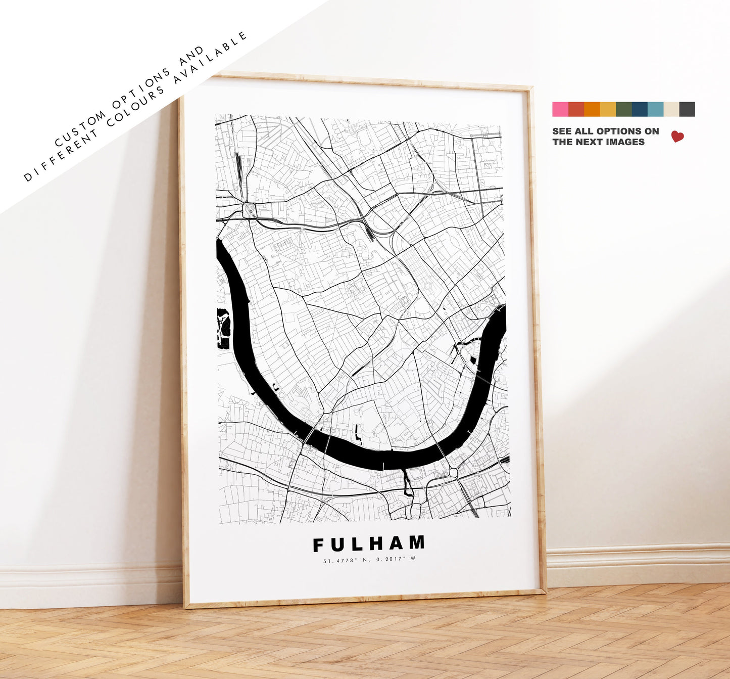 Fulham Map Print - Minimalist City Map Poster - Map Art - London, UK - Fulham Print - Fulham Poster - Different Colours Available