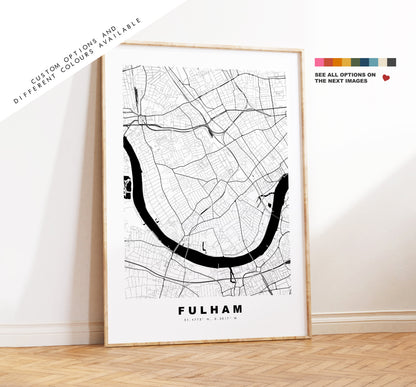 Fulham Map Print - Minimalist City Map Poster - Map Art - London, UK - Fulham Print - Fulham Poster - Different Colours Available