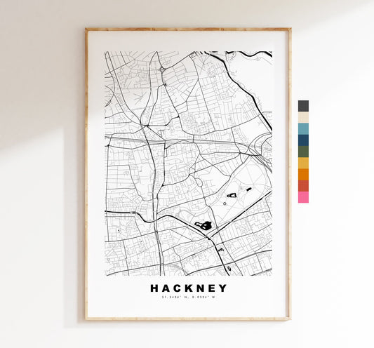 Hackney Map Print - Minimalist City Map Poster - Map Art - London, UK - Hackney Print - Hackney Poster - Different Colours Available