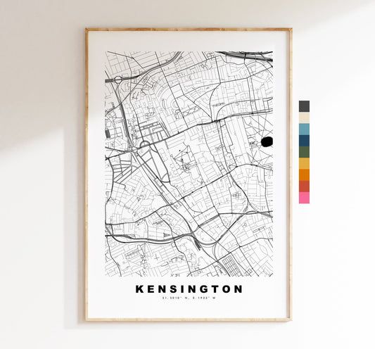 Kensington Map Print - Minimalist City Map Poster - Map Art - London, UK - Kensington Print - Poster - Different Colours Available