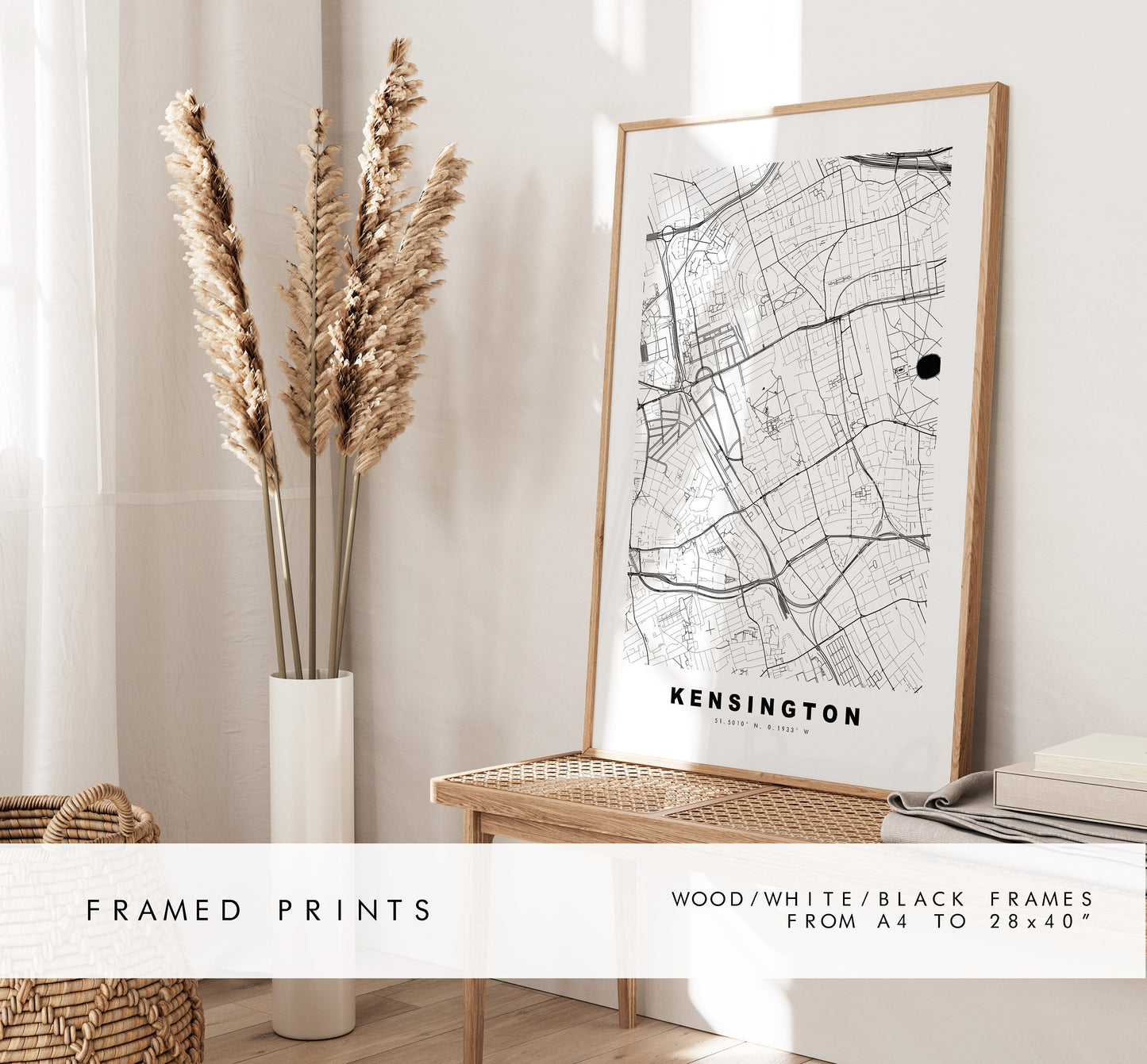 Kensington Map Print - Minimalist City Map Poster - Map Art - London, UK - Kensington Print - Poster - Different Colours Available