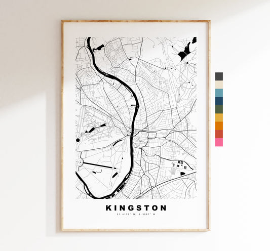 Kingston upon Thames Map Print - Minimalist City Map Poster - Map Art - London, UK - Kingston Print - Poster - Different Colours Available