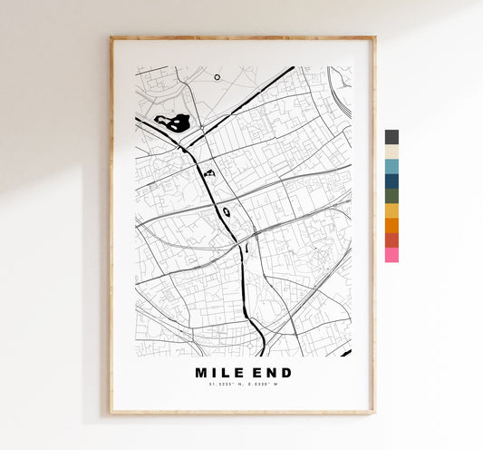 Mile End Map Print - Minimalist City Map Poster - Map Art - London, UK - Mile End Print - Mile End Poster - Different Colours Available