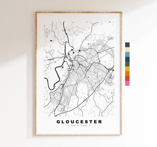 Gloucester Map Print - Minimalist City Map Poster - Map Wall Art - UK - Gloucester Print - Gloucester Poster - Different Colours Available