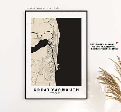 Great Yarmouth Map Print - Minimalist City Map Poster - Map Wall Art - UK - Print - Great Yarmouth Poster - Different Colours Available