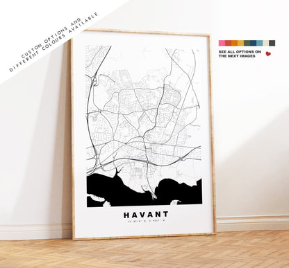 Havant Map Print - Minimalist City Map Poster - Map Wall Art - UK - Havant Print - Havant Poster - Different Colours Available