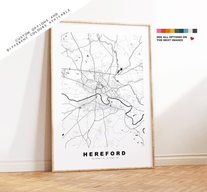 Hereford Map Print - Minimalist City Map Poster - Map Wall Art - UK - Hereford Print - Hereford Poster - Different Colours Available