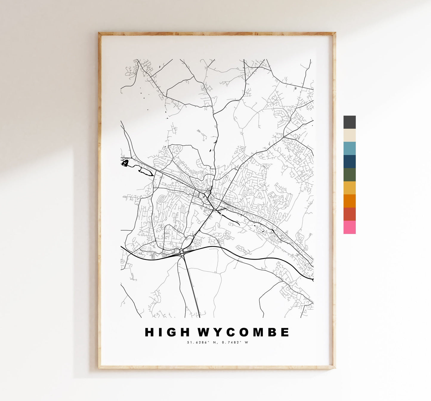 High Wycombe Map Print - Minimalist City Map Poster - Map Wall Art - UK - High Wycombe Print - Poster - Different Colours Available