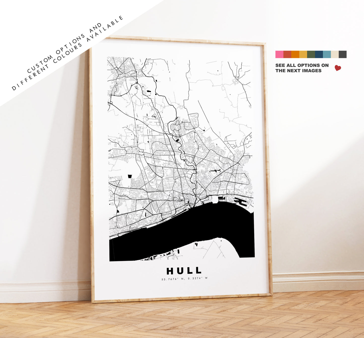 Hull Map Print - Minimalist City Map Poster - Map Wall Art - UK - Hull Print - Hull Poster - Different Colours Available