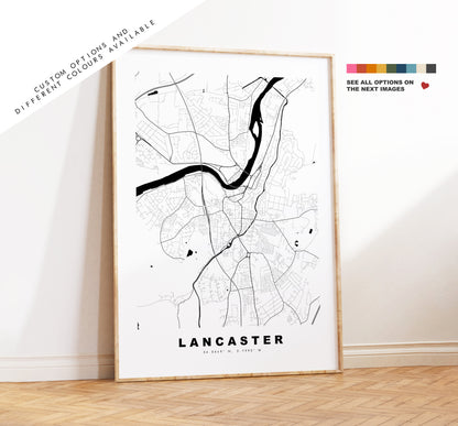 Lancaster Map Print - Minimalist City Map Poster - Map Wall Art - UK - Lancaster Print - Lancaster Poster - Different Colours Available