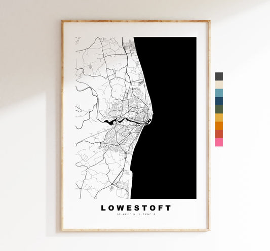 Lowestoft Map Print - Minimalist City Map Poster - Map Wall Art - UK - Lowestoft Print - Lowestoft Poster - Different Colours Available