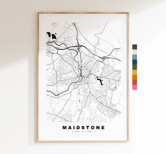 Maidstone Map Print - Minimalist City Map Poster - Map Wall Art - UK - Maidstone Print - Maidstone Poster - Different Colours Available