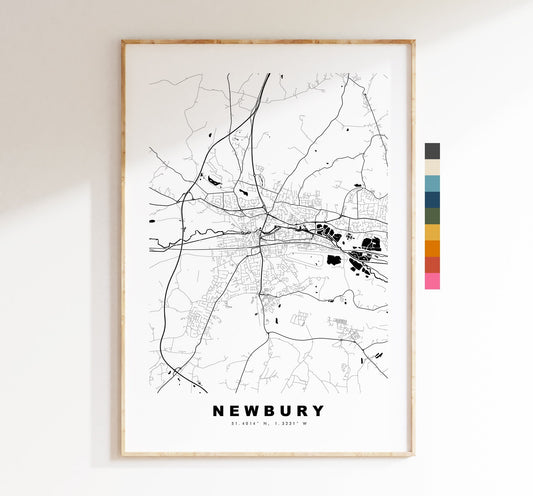 Newbury Map Print - Minimalist City Map Poster - Map Wall Art - UK - Newbury Print - Newbury Poster - Different Colours Available