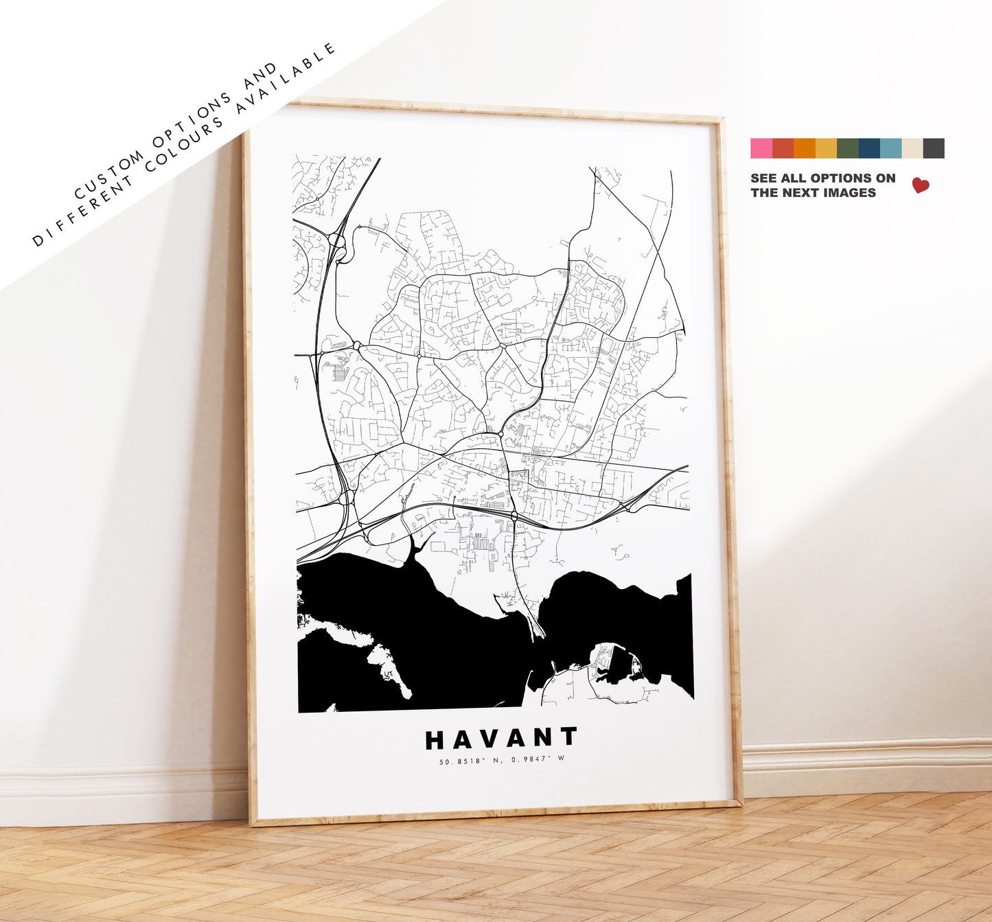 Havant Map Print - Minimalist City Map Poster - Map Art - UK - Havant Print - Havant Poster - Different Colours Available