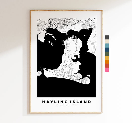 Hayling Island Map Print - Minimalist City Map Poster - Map Art - UK - Hayling Island Print - Hayling Poster - Different Colours Available