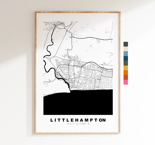 Littlehampton Map Print - Minimalist City Map Poster - Map Art - UK - Littlehampton - Littlehampton Poster - Different Colours Available