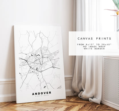 Andover Map Print - Minimalist City Map Poster - Map Art - UK - Andover Print - Andover Poster - Different Colours Available