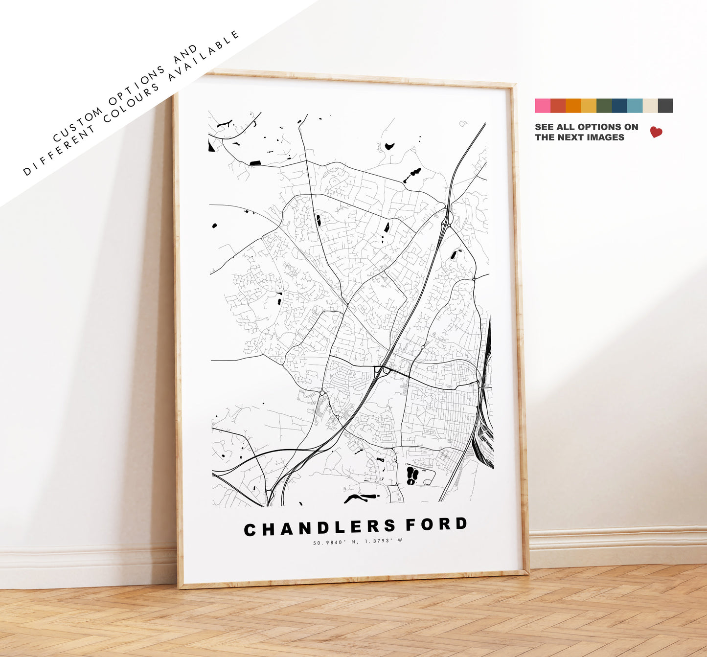 Chandlers Ford Map Print - Minimalist City Map Poster - Map Art - UK - Chandlers Ford - Chandlers Ford Poster - Different Colours Available