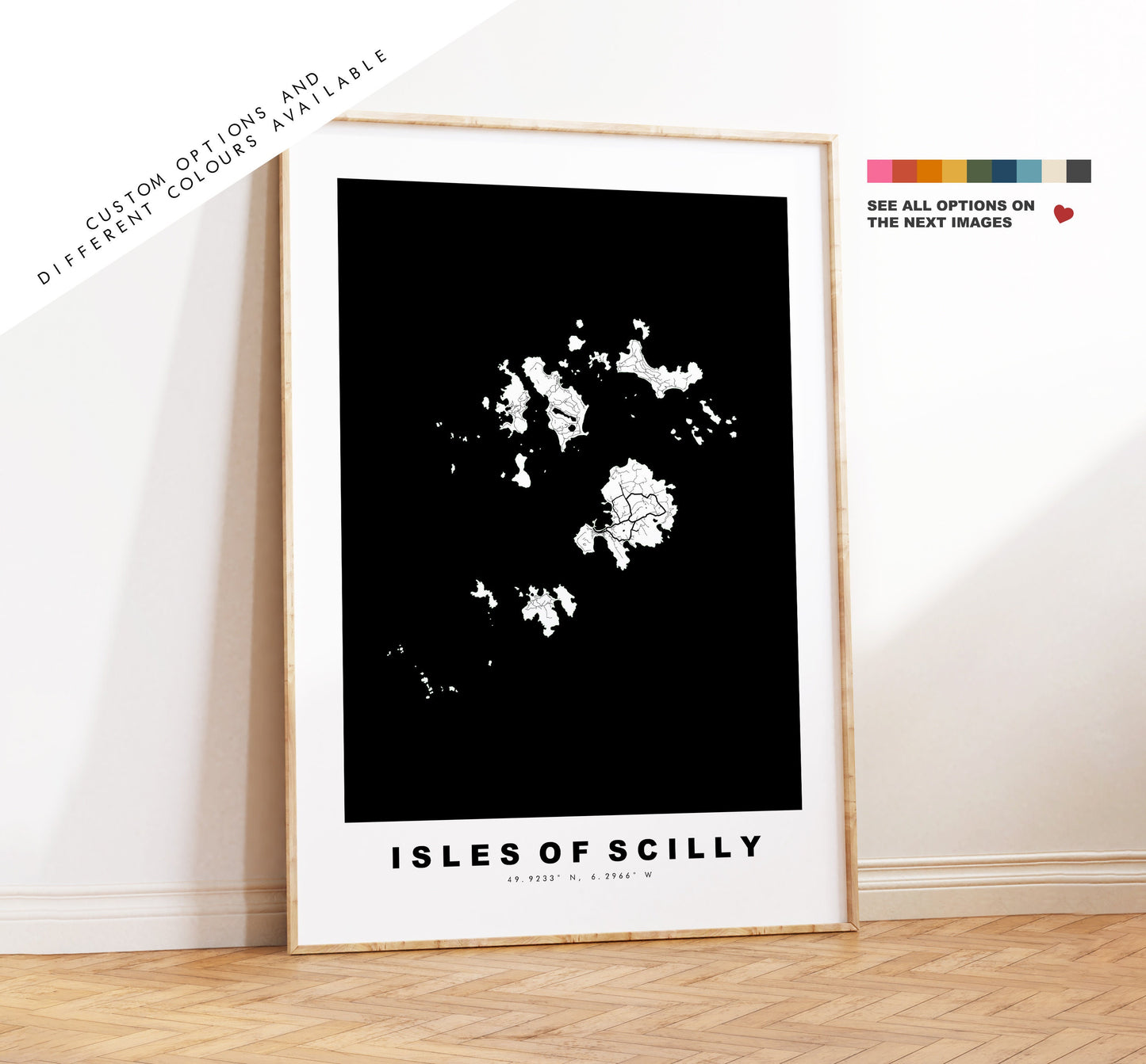 Isles of Scilly Map Print - Minimalist City Map Poster - Map Art - UK - Scilly Print - Scilly Islands Poster - Different Colours Available