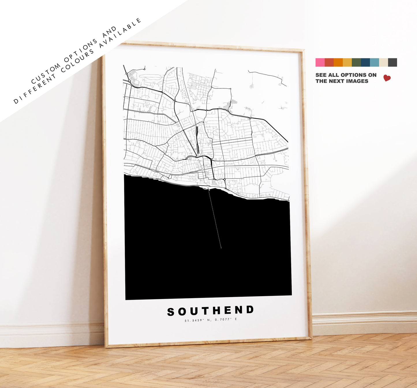 Southend Map Print - Minimalist City Map Poster - Map Art - UK - Southend Print - Southend on Sea Poster - Different Colours Available