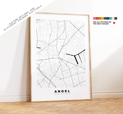 Angel Map Print - Minimalist City Map Poster - Map Art - London, UK - Angel Print - Angel Poster - Different Colours Available