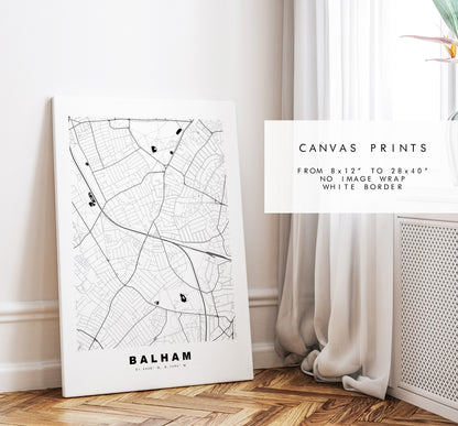 Balham Map Print - Minimalist City Map Poster - Map Art - London, UK - Balham Print - Balham Poster - Different Colours Available