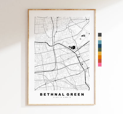 Bethnal Green Map Print - Minimalist City Map Poster - Map Art - London, UK - Bethnal Green Print - Poster - Different Colours Available