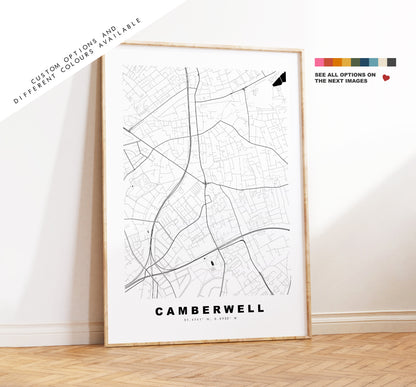 Camberwell Map Print - Minimalist City Map Poster - Map Art - London, UK - Camberwell Print - Poster - Different Colours Available