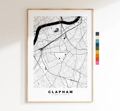 Clapham Map Print - Minimalist City Map Poster - Map Art - London, UK - Clapham Print - Clapham Poster - Different Colours Available