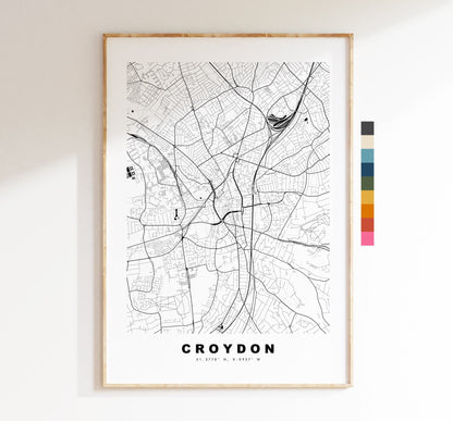 Croydon Map Print - Minimalist City Map Poster - Map Art - London, UK - Croydon Print - Croydon Poster - Different Colours Available