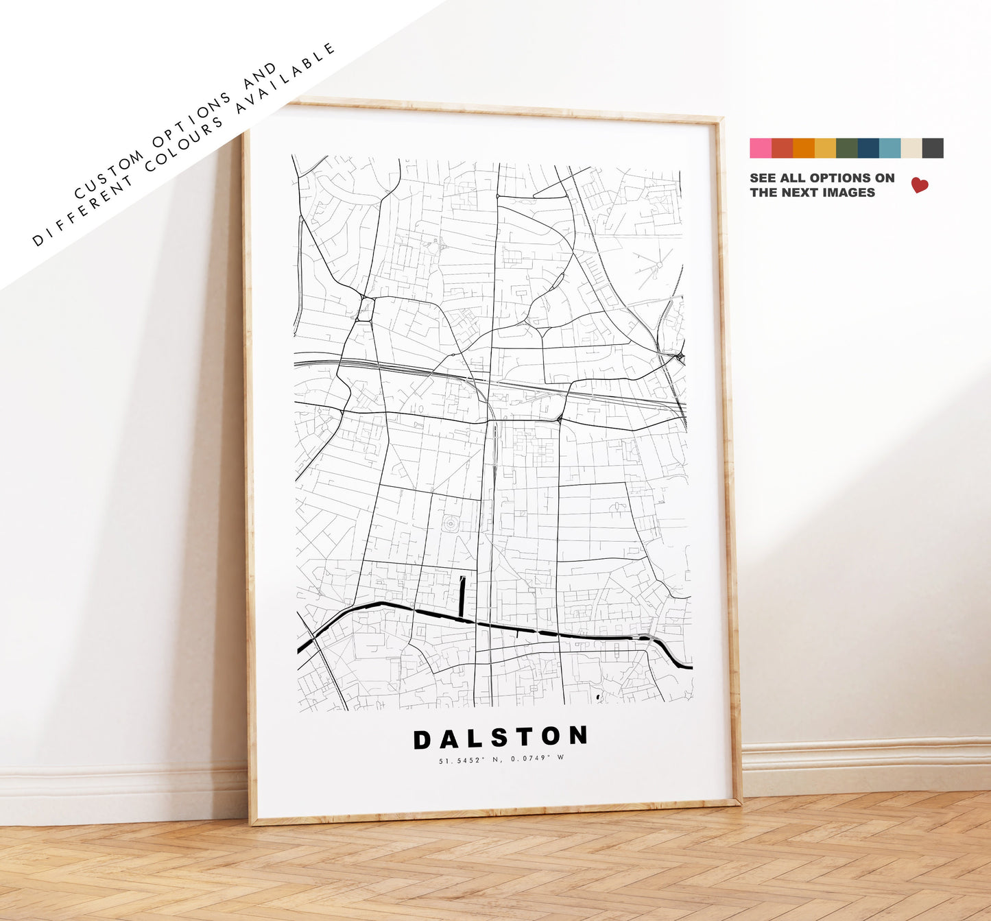 Dalston Map Print - Minimalist City Map Poster - Map Art - London, UK - Dalston Print - Dalston Poster - Different Colours Available