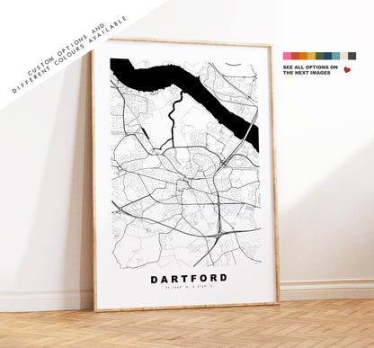 Dartford Map Print - Minimalist City Map Poster - Map Art - London, UK - Dartford Print - Dartford Poster - Different Colours Available