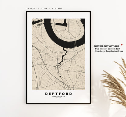 Deptford Map Print - Minimalist City Map Poster - Map Art - London, UK - Deptford Print - Deptford Poster - Different Colours Available