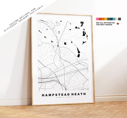 Hampstead Heath Map Print - Minimalist City Map Poster - Map Art - London, UK - Hampstead Print - Poster - Different Colours Available