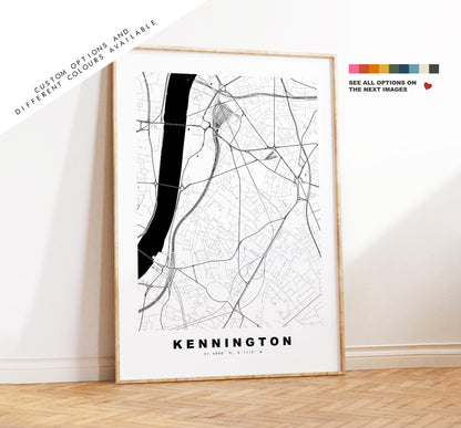 Kennington Map Print - Minimalist City Map Poster - Map Art - London, UK - Kennington Print - Poster - Different Colours Available