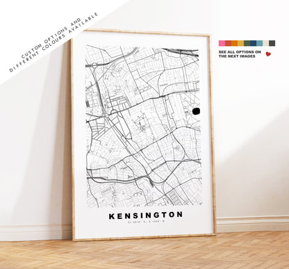 Kensington Map Print - Minimalist City Map Poster - Map Art - London, UK - Kensington Print - Poster - Different Colours Available